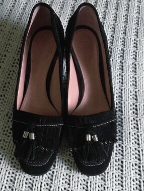 Bally Suede Loafer Pumps Black Made in Italy Size 39.5